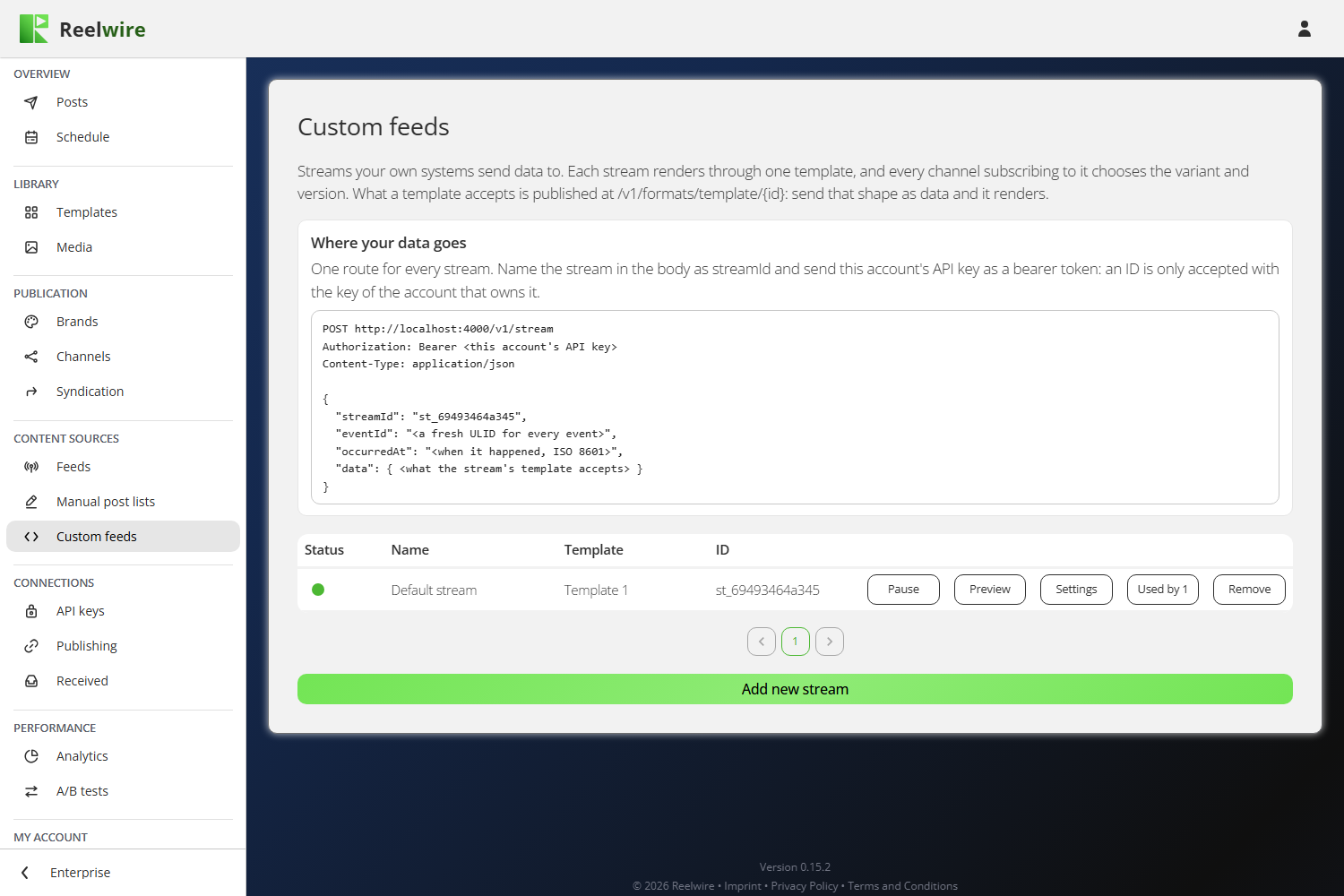 The Custom feeds screen