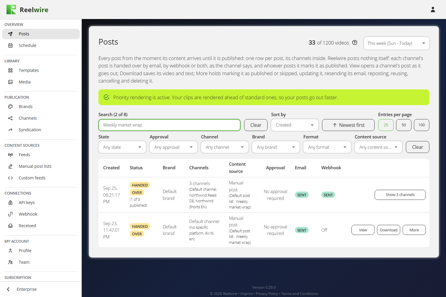 The Posts screen