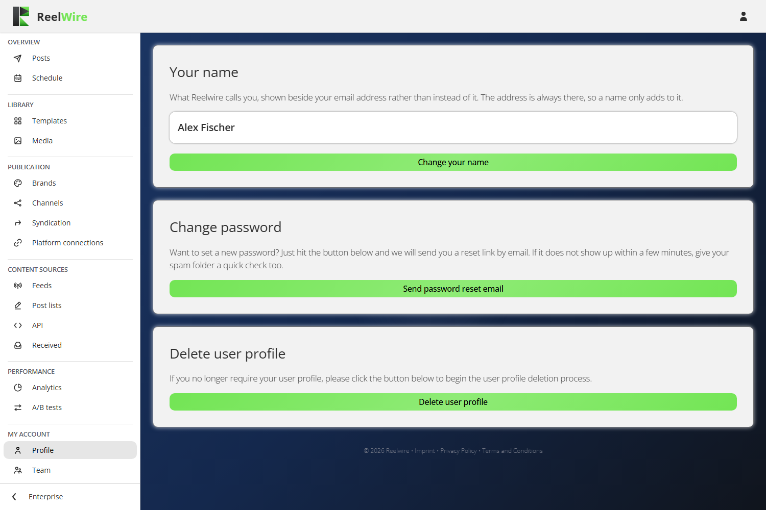 The profile screen