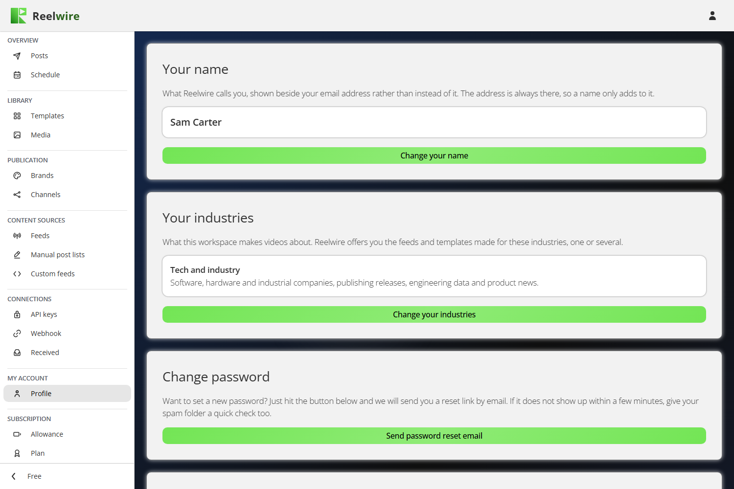 The profile screen
