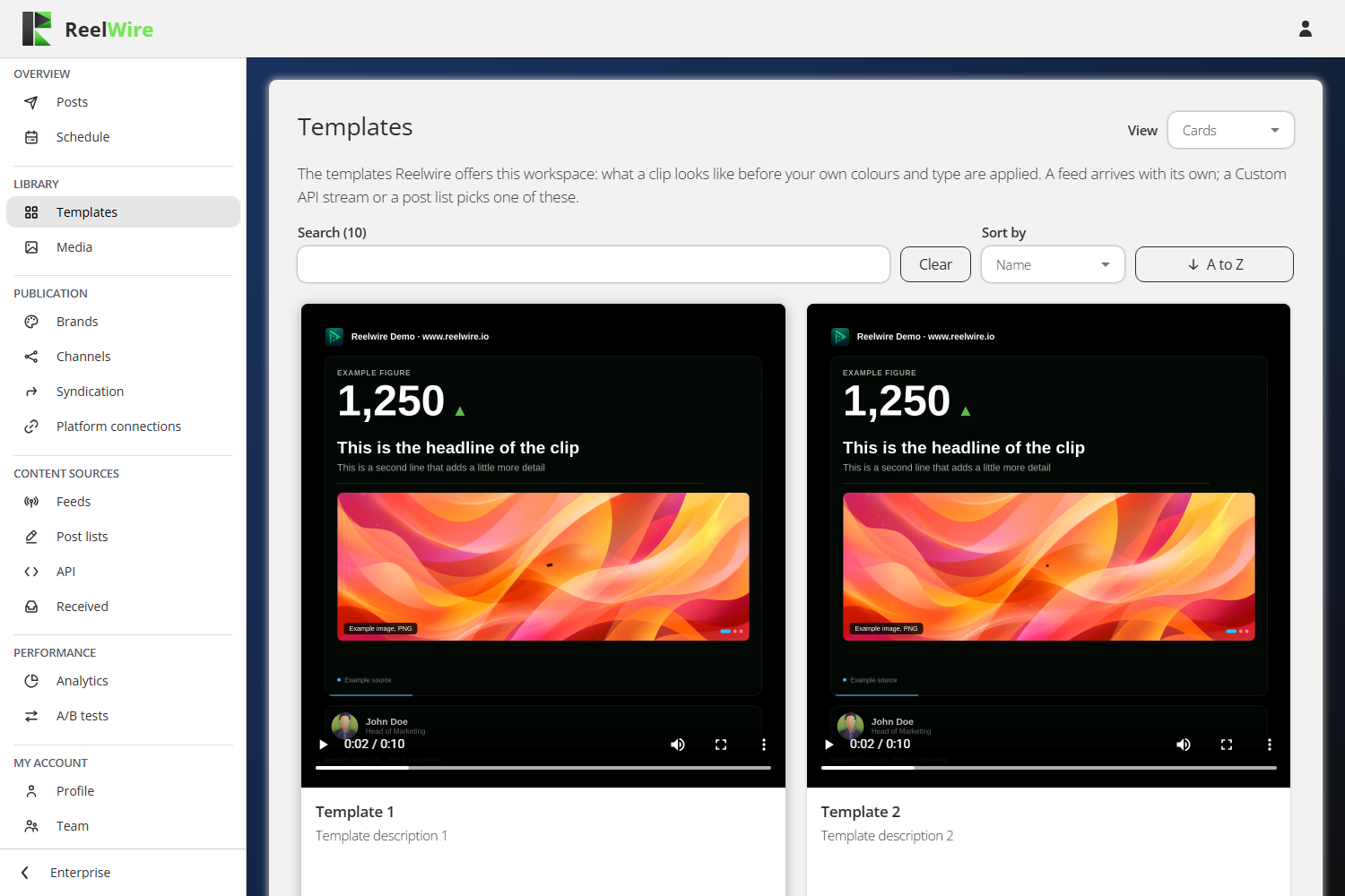 The Templates library in cards view