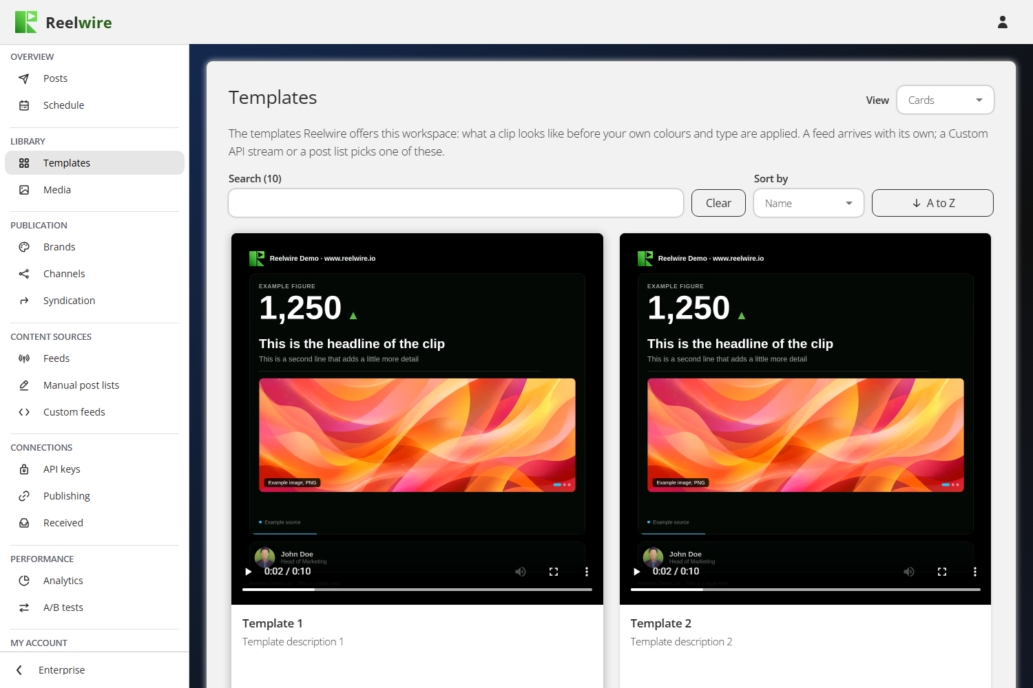 The Templates library in cards view