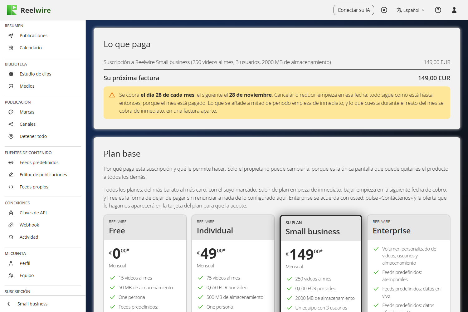 La pantalla Plan