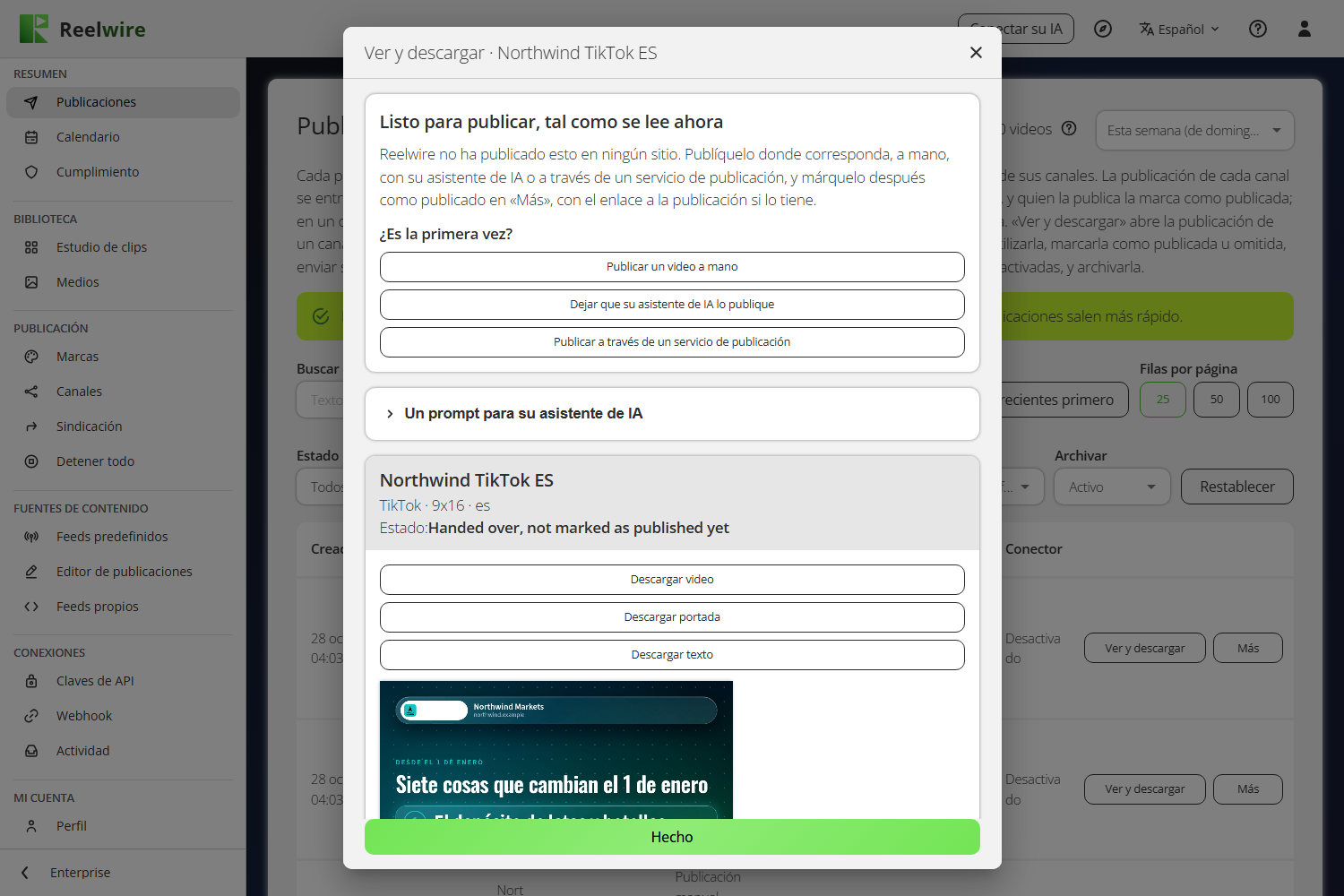 Ver y descargar: la publicación de un canal tal como sale, su video, portada y textos