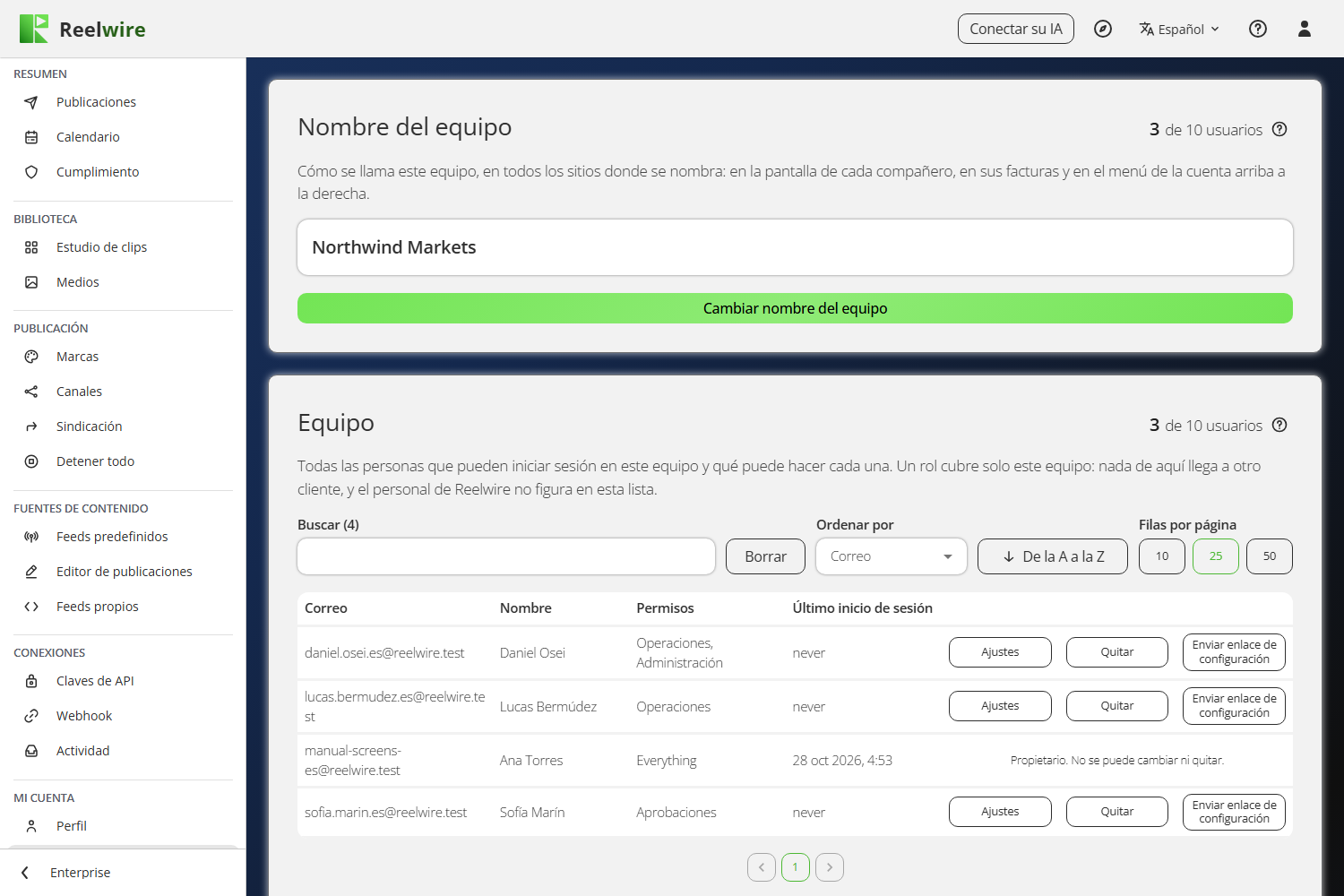 La pantalla Equipo